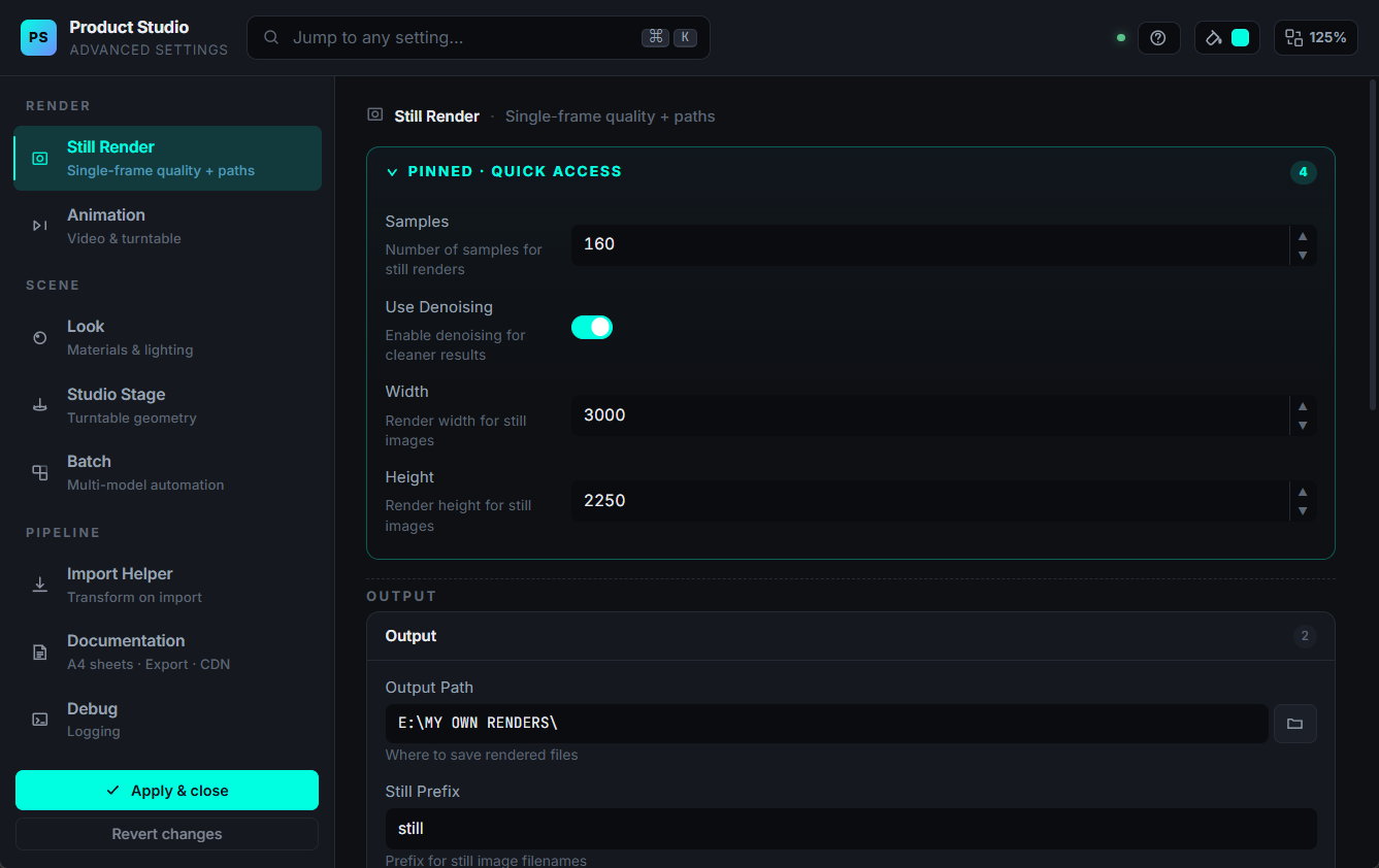 Settings workbench